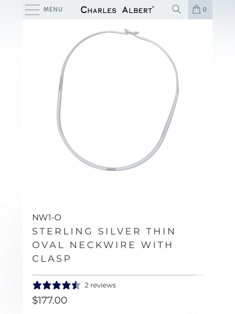 Charles Albert Sterling Silver Oval Neckwire with Clasp - Picture 5 of 5